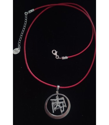 gümüş sembollü "şans ve gelir" kırmızı deri kolye