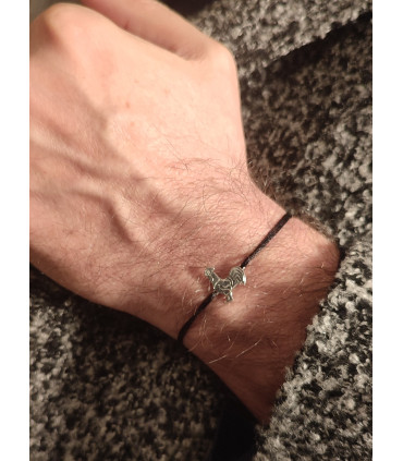 gümüş horoz siyah ip bileklik