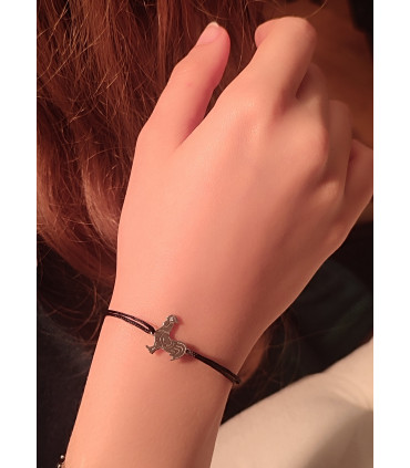 gümüş horoz siyah ip bileklik