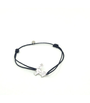 gümüş horoz siyah ip bileklik