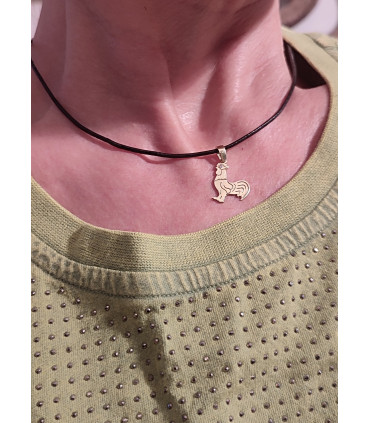 altın kaplama gümüş horoz deri kolye