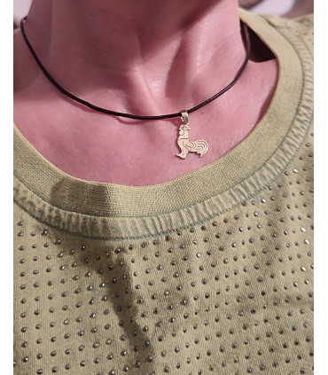 altın kaplama gümüş horoz deri kolye